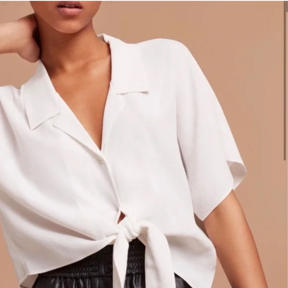 Wilfred White Button-Down Tie-Front Shirt